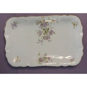 Austria Merkelgrun Porcelain Serving Platter With Scalloped Edge & Gold Trim